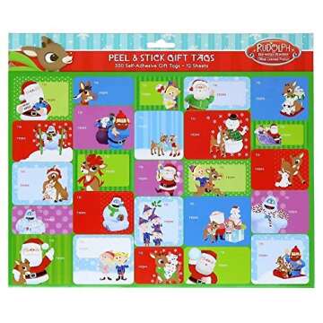 Rudolph Christmas Gift Tags - 300 Peel and Stick Tags