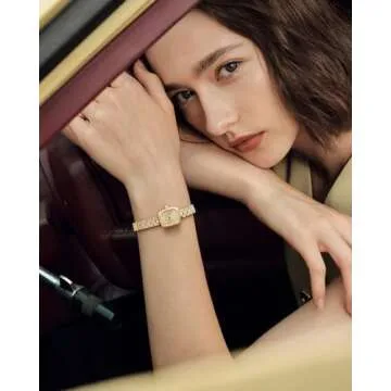 FIYTA Small Gold Watch Series Women's Watch, Rectangular Case, Adjustable Stainless Steel Bracelet, Wrapped by Stylish Gift Box, Elegant Present Watch for Women