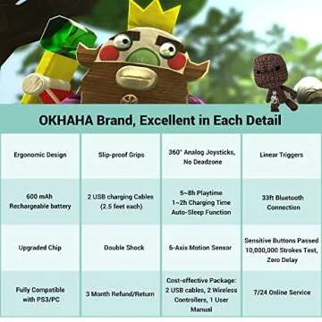 OKHAHA Controller 2 Pack for PS3 Wireless Controller for Sony Playstation 3, Double Shock 3, Bluetoo...