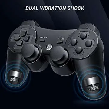 OKHAHA Controller 2 Pack for PS3 Wireless Controller for Sony Playstation 3, Double Shock 3, Bluetooth, Rechargeable, Motion Sensor, Remote for PS3 (No Stripes(Black + Black))