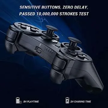 OKHAHA Controller 2 Pack for PS3 Wireless Controller for Sony Playstation 3, Double Shock 3, Bluetooth, Rechargeable, Motion Sensor, Remote for PS3 (No Stripes(Black + Black))