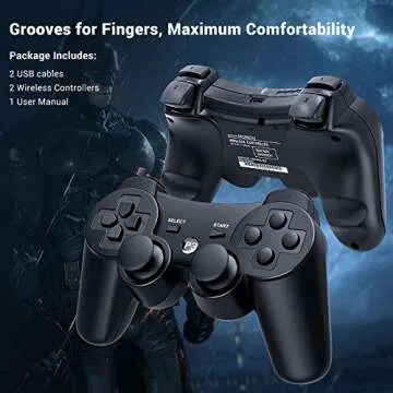 OKHAHA Controller 2 Pack for PS3 Wireless Controller for Sony Playstation 3, Double Shock 3, Bluetooth, Rechargeable, Motion Sensor, Remote for PS3 (No Stripes(Black + Black))