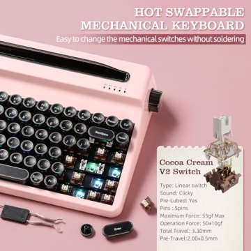 YUNZII QL75 Retro Wireless Typewriter Keyboard