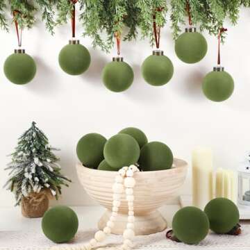 Liliful 15 Pcs Velvet Christmas Balls Bulk Flocked Christmas Tree Ball Ornaments Plastic Xmas Decorative Hanging Ornaments(Green,3.15 Inch)