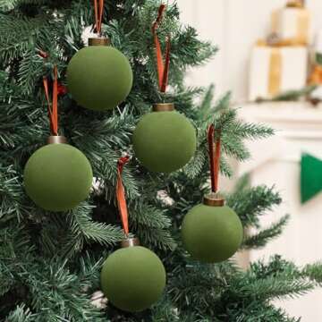Liliful 15 Pcs Velvet Christmas Balls Bulk Flocked Christmas Tree Ball Ornaments Plastic Xmas Decorative Hanging Ornaments(Green,3.15 Inch)