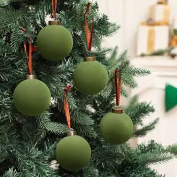 Liliful 15 Pcs Velvet Christmas Balls Bulk Flocked Christmas Tree Ball Ornaments Plastic Xmas Decorative Hanging Ornaments(Green,3.15 Inch)