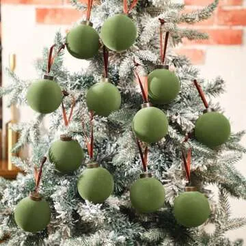 Liliful 15 Pcs Velvet Christmas Balls Bulk Flocked Christmas Tree Ball Ornaments Plastic Xmas Decorative Hanging Ornaments(Green,3.15 Inch)