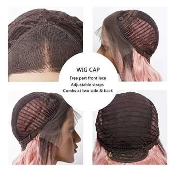 HILYN Hair Dark Rooted Ombre Pink 2 Tone color Lace Front Wigs Long Deep Curly Loose Wave Wig Synthetic Heat Resistant Fiber Hair Glueless lace Wig With Baby Hair Natural Hairline for Women 24 Inch