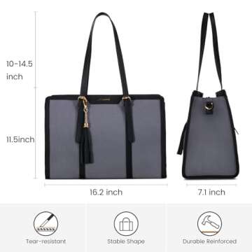Chic Lightweight Laptop Tote Bag with Clutch for Women