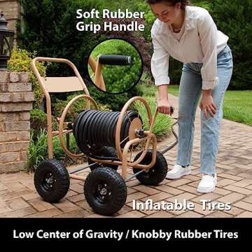Durable Liberty Garden Hose Reel Cart with 4 Wheels