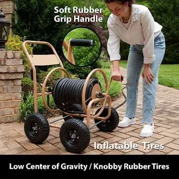 Durable Liberty Garden Hose Reel Cart with 4 Wheels