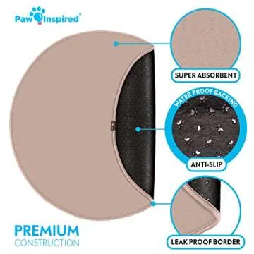 Paw Inspired Round Washable Pee Pads for Dogs (2 Pack) | Reusable Puppy Pads for Potty Training, Whelping, Waterproof Mat | Leakproof, Non-Slip Liners (48" Size, Pack of 2)
