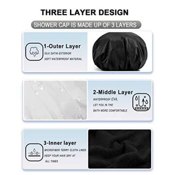 YIZIJIZI Terry Lined Shower Cap,Triple Layer Large Cap for Women,Shower Cap Reusable Waterproof,Long...