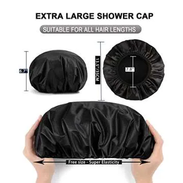 YIZIJIZI Terry Lined Shower Cap,Triple Layer Large Cap for Women,Shower Cap Reusable Waterproof,Long Thick Hair(Black)