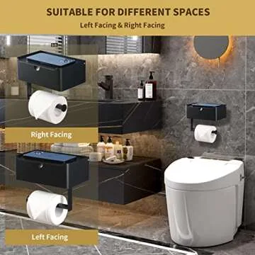 LAYUKI Toilet Paper Holder with Shelf, Wipe Holder for Bathroom, Large, Stainless Steel, Wall Mounted, Matt Black, Upgraded Toilet Paper Holder