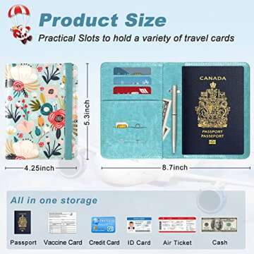 DMLuna Passport Holder Premium PU Leather Travel Passport Wallet RFID Blocking Passport Cover Case Travel Documents Organizer with Pen Holder, for Women and Men, Hill Flower
