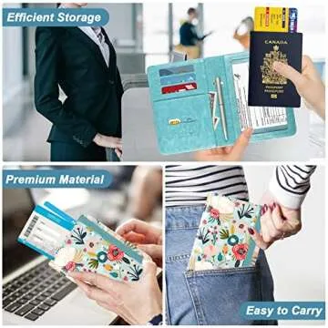 DMLuna Passport Holder Premium PU Leather Travel Passport Wallet RFID Blocking Passport Cover Case Travel Documents Organizer with Pen Holder, for Women and Men, Hill Flower