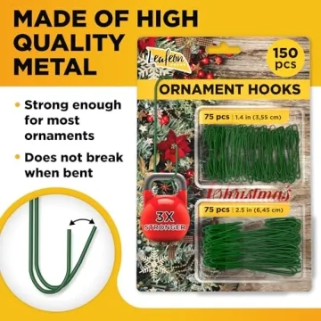 Durable 150 Green Metal Christmas Ornament Hooks
