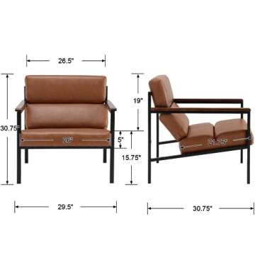 EALSON Mid Century Modern Accent Chair Comfy Armchair with Metal Frame Upholstered Leather Lounge Ch...