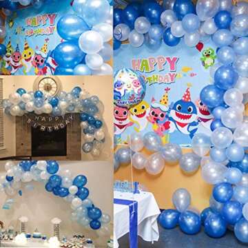 100 Pack 12" White Dark & Light Blue Balloons Decorations