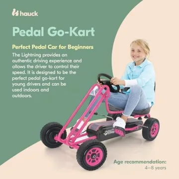 hauck Kids Pedal Go Kart, 4 Wheel Bike Cart, Ages 4-8, Lightning Ride, Pink