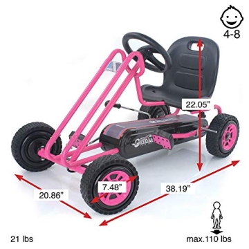 hauck Kids Pedal Go Kart, 4 Wheel Bike Cart, Ages 4-8, Lightning Ride, Pink