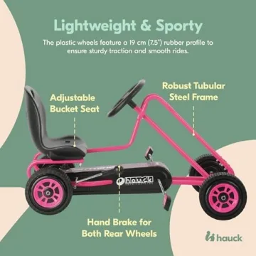 hauck Kids Pedal Go Kart, 4 Wheel Bike Cart, Ages 4-8, Lightning Ride, Pink