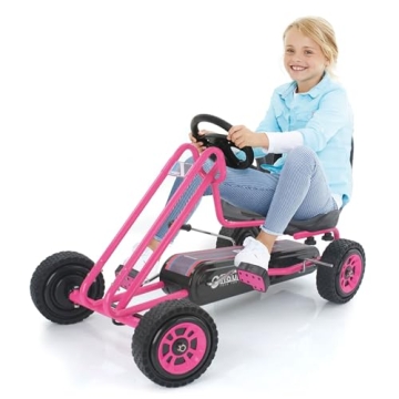 hauck Kids Pedal Go Kart, 4 Wheel Bike Cart, Ages 4-8, Lightning Ride, Pink