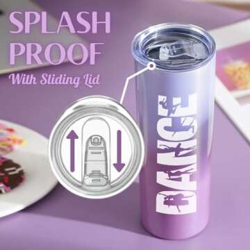 Onebttl Dancer Gifts for Girls, Teens, Her - Dance - 20oz/590ml Stainless Steel Insulated Tumbler with Straw, Lid - Dance Themed Recital Gifts for Women - (Purple-Pink)
