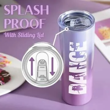 Onebttl Dancer Gifts for Girls, Teens, Her - Dance - 20oz/590ml Stainless Steel Insulated Tumbler with Straw, Lid - Dance Themed Recital Gifts for Women - (Purple-Pink)