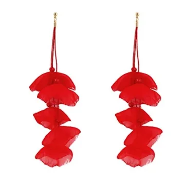Long Floral Earrings Christmas Earrings Red Chiffon Earrings for Women Tiered Flower Statement Tasse...