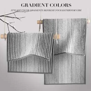 BSICPRO Bathroom Rugs and Mats Sets, 2 Piece Thick Absorbent Chenille Non Slip, Soft Shaggy Floor Mats, Machine Washable (20" x 47" Plus 16" x 24", Gray)