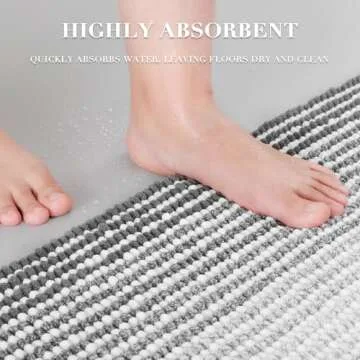 BSICPRO Bathroom Rugs and Mats Sets, 2 Piece Thick Absorbent Chenille Non Slip, Soft Shaggy Floor Mats, Machine Washable (20" x 47" Plus 16" x 24", Gray)