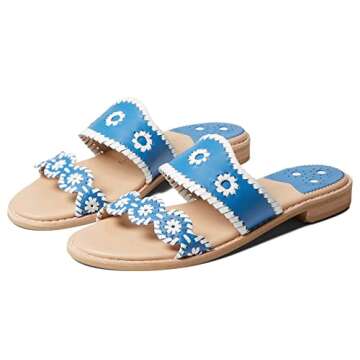 Jack Rogers Womens Caroline Leather Slip-On Slide Sandals Blue 7 Medium (B,M)