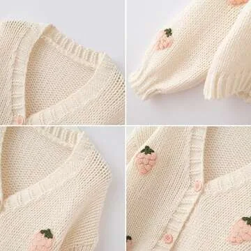 Kawaii Strawberry Knitted Long Sleeve Cardigan for Women