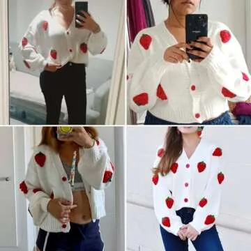 Kawaii Strawberry Knitted Long Sleeve Cardigan for Women