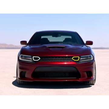 IKON MOTORSPORTS, LED Lights Compatible With 2015-2023 Dodge Charger SRT/Scat Pack, Front Bumper Grille LED Lights White DRL Yellow Signal
