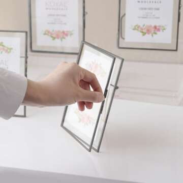 Koyal Wholesale Pressed Glass Floating Photo Frames 5x7 Frame, Black 8-Pack Floating Frame with Stands Use Horizontal or Vertical, Bulk Floating Picture Frames 5x7, See Through Pressed Flower Frame