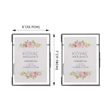 Koyal Wholesale Pressed Glass Floating Photo Frames 5x7 Frame, Black 8-Pack Floating Frame with Stands Use Horizontal or Vertical, Bulk Floating Picture Frames 5x7, See Through Pressed Flower Frame
