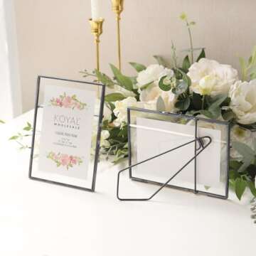 Koyal Wholesale Pressed Glass Floating Photo Frames 5x7 Frame, Black 8-Pack Floating Frame with Stands Use Horizontal or Vertical, Bulk Floating Picture Frames 5x7, See Through Pressed Flower Frame