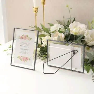 Koyal Wholesale Pressed Glass Floating Photo Frames 5x7 Frame, Black 8-Pack Floating Frame with Stands Use Horizontal or Vertical, Bulk Floating Picture Frames 5x7, See Through Pressed Flower Frame