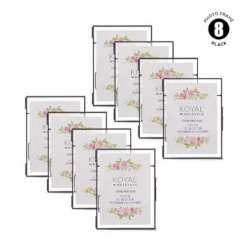 Koyal Wholesale Pressed Glass Floating Photo Frames 5x7 Frame, Black 8-Pack Floating Frame with Stands Use Horizontal or Vertical, Bulk Floating Picture Frames 5x7, See Through Pressed Flower Frame