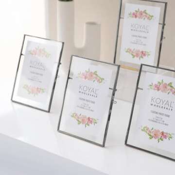 Koyal Wholesale Pressed Glass Floating Photo Frames 5x7 Frame, Black 8-Pack Floating Frame with Stands Use Horizontal or Vertical, Bulk Floating Picture Frames 5x7, See Through Pressed Flower Frame