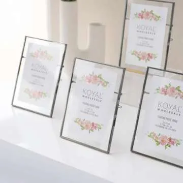 Koyal Wholesale Pressed Glass Floating Photo Frames 5x7 Frame, Black 8-Pack Floating Frame with Stands Use Horizontal or Vertical, Bulk Floating Picture Frames 5x7, See Through Pressed Flower Frame
