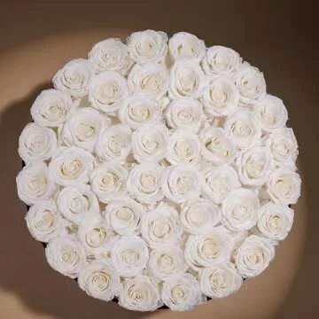 Valentines Day Gifts for Her, Flowers for Delivery Prime - 47-Piece Roses in a Luxury Suede Box - Real Preserved Flowers - Birthday Gifts for Women - Mothers Day Flowers for Mom (Pure White)
