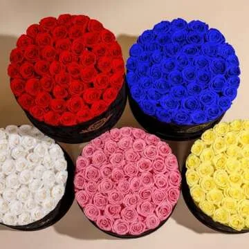 Valentines Day Gifts for Her, Flowers for Delivery Prime - 47-Piece Roses in a Luxury Suede Box - Real Preserved Flowers - Birthday Gifts for Women - Mothers Day Flowers for Mom (Pure White)