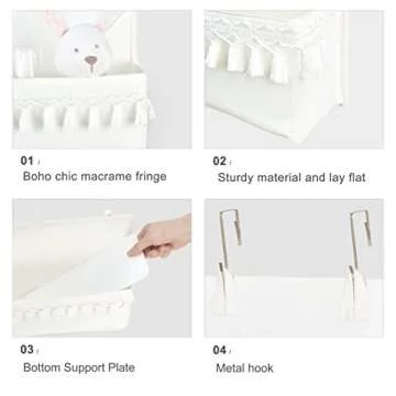 Dahey Over The Door Organizer Boho Nursery Storage Decor Closet Hanging Organizer with Tassels Decoration for Bedroom Nursery Bathroom Apartments Dorm Pantry, 5 Pockets, White
