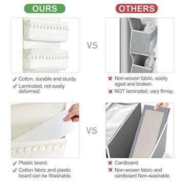 Dahey Over The Door Organizer Boho Nursery Storage Decor Closet Hanging Organizer with Tassels Decoration for Bedroom Nursery Bathroom Apartments Dorm Pantry, 5 Pockets, White