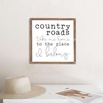 MODE HOME Rustic Wood Framed Country Roads Wall Sign