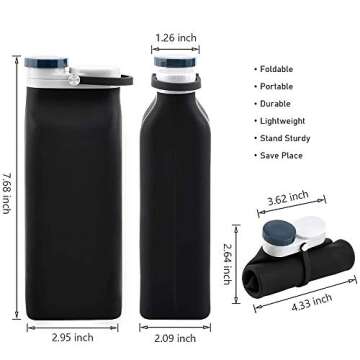 E-Senior Collapsible Water Bottle BPA Free - 20 oz Foldable Water Bottle for Travel Sports Bottles w...
